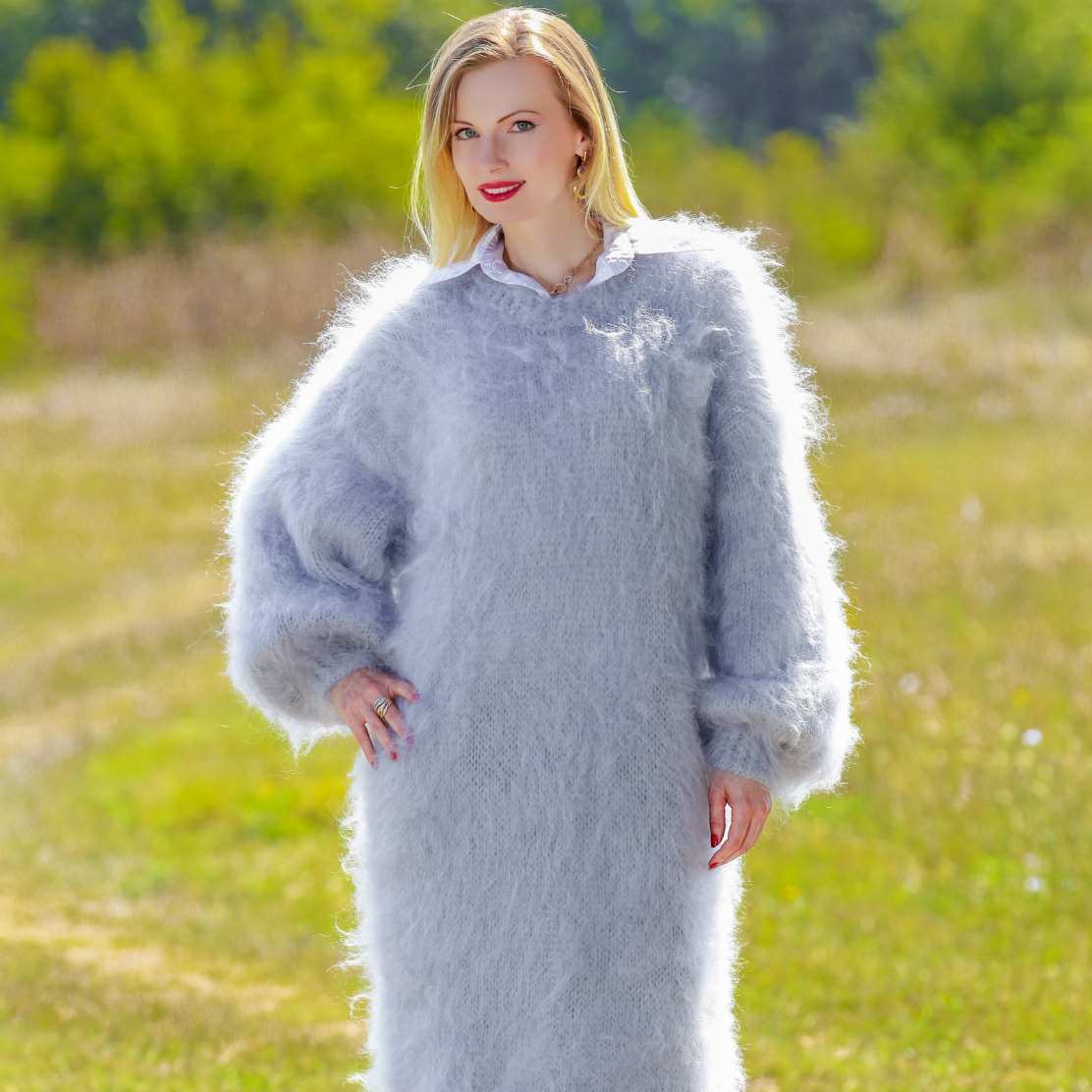 Grey long fuzzy mohair dress by SuperTanya – SuperTanya